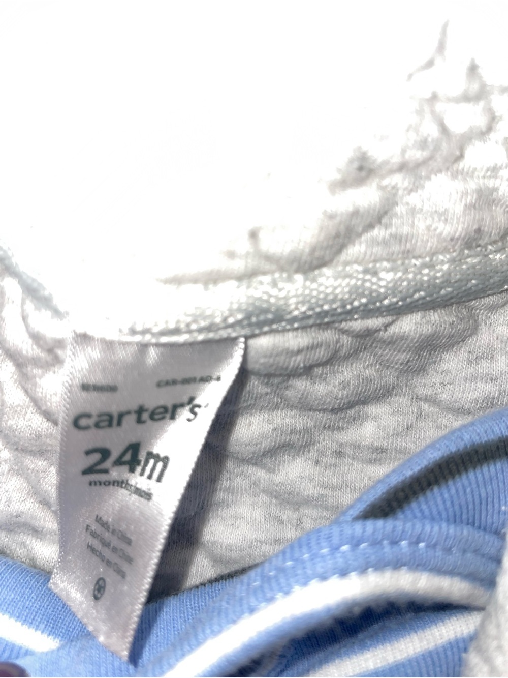 3-Piece Outfit Set – Blue Striped Bodysuit, Gray Zip Vest & Charcoal Pants - Picture 3 of 4